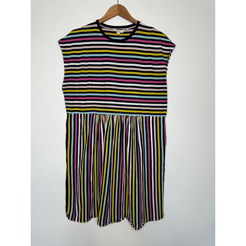 Boden Jersey T-Shirt Dress Womens Size 12 Rainbow Striped Cotton Nautical